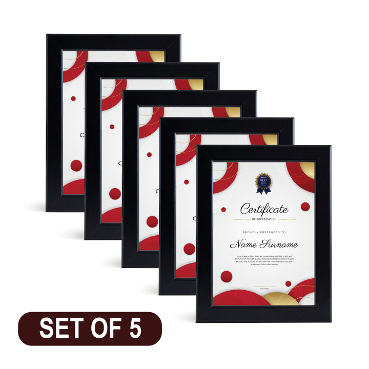 Set of 5 Premium A4 Black Frames - Showcase Your Achievements and Memories with Style