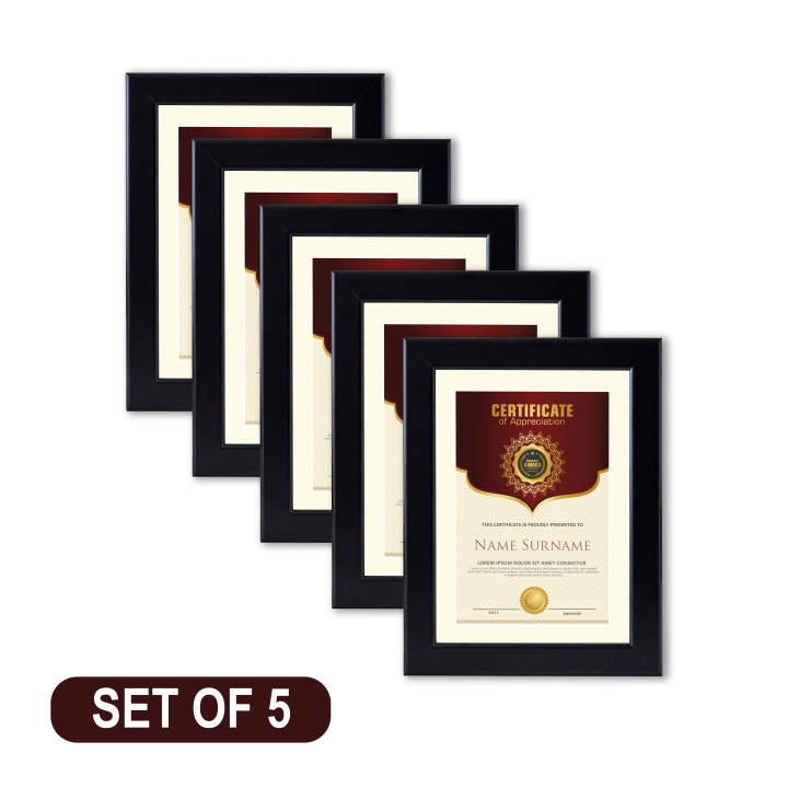 Sophisticated Black Frames for Certificates and Photos (Set of 5)