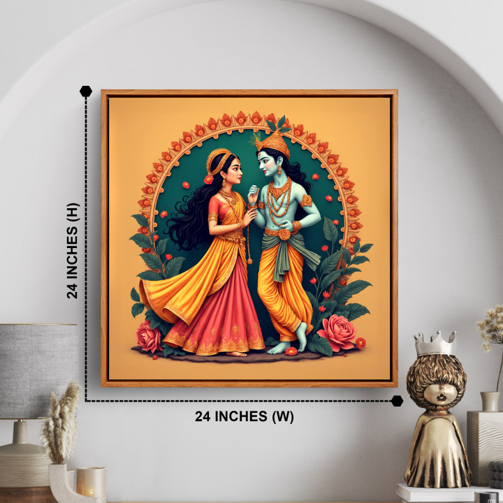 Radha Krishna Framed Canvas Print - 24x24 Inches