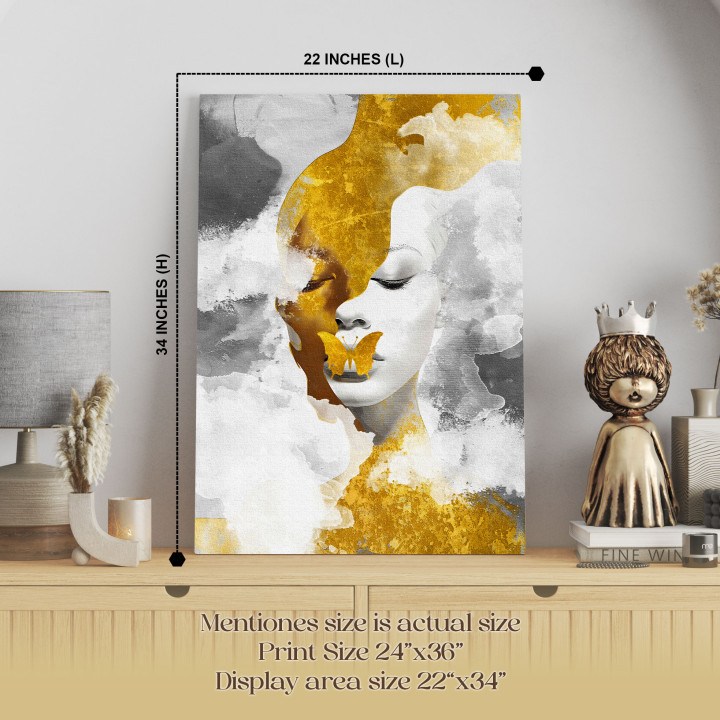 Woman Portrait With Gold Flower, Canvas Print 24x36