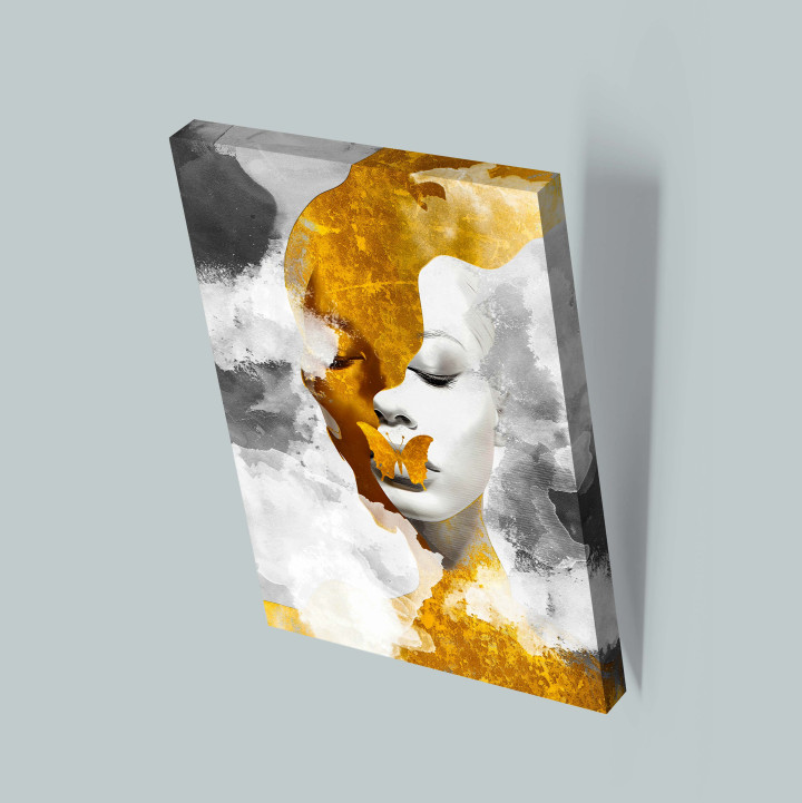 Woman Portrait With Gold Flower, Canvas Print 24x36