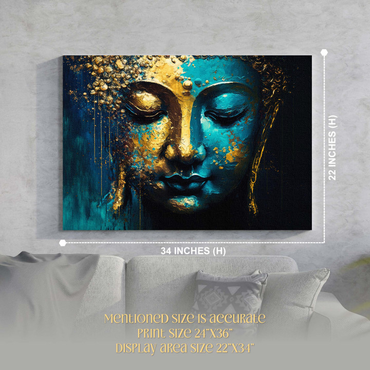 Golden Serenity: Abstract Buddha Head Canvas Print 24x36