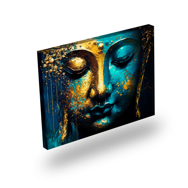 Golden Serenity: Abstract Buddha Head Canvas Print 24x36