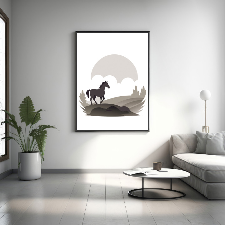 Majestic Horse Silhouette Canvas Print with Black Frame