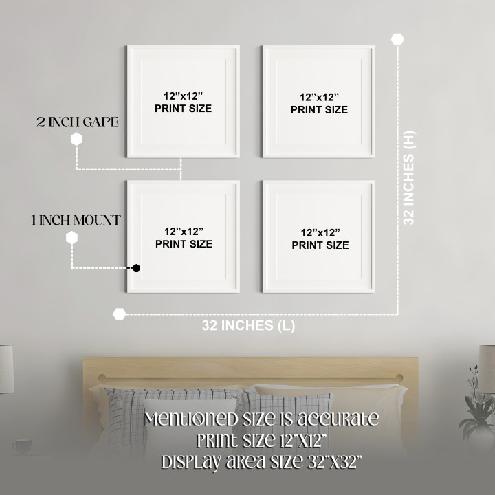 Set of 4 Geometric Wall Art Prints with White Frames