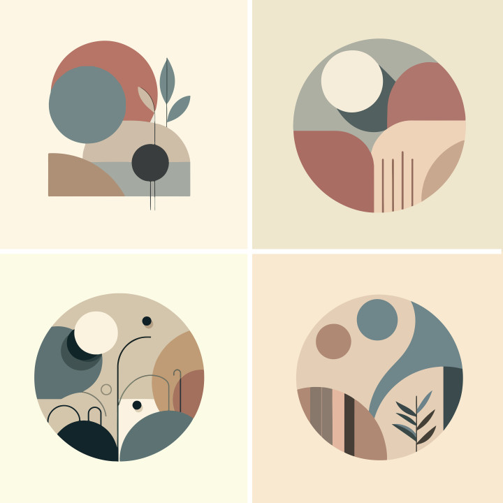 Set of 4 Geometric Wall Art Prints with White Frames