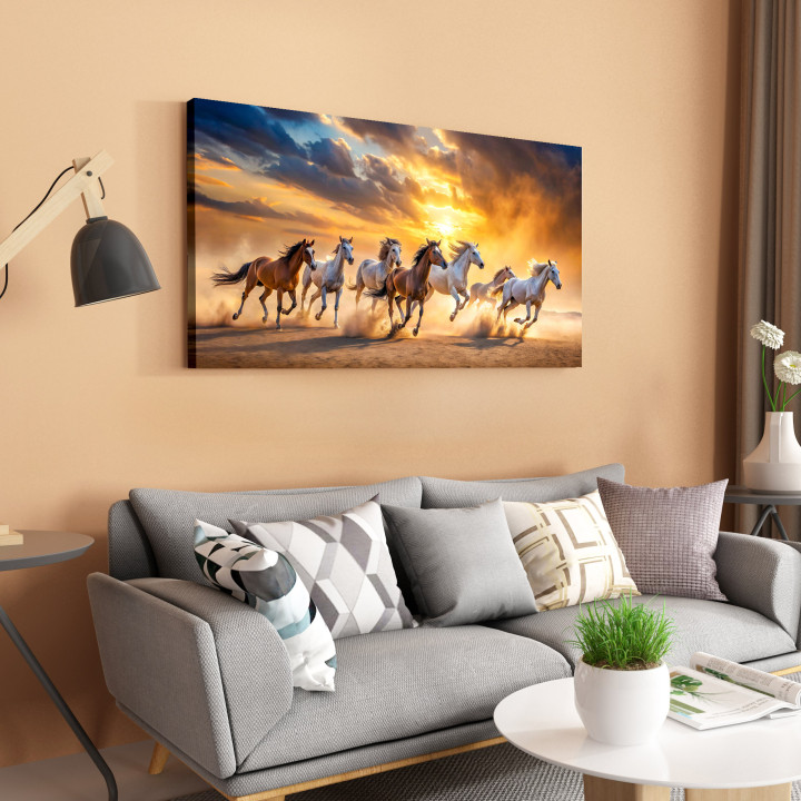 Seven Running Horses Vastu Canvas Print - Success, Power & Positive Energy