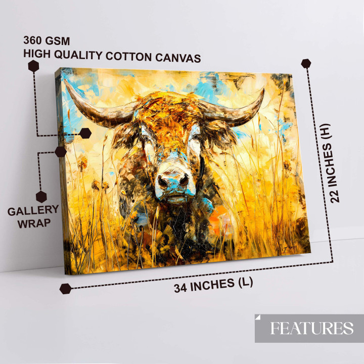 Golden Pasture: The Longhorn Canvas Print, Home & office Decor 24