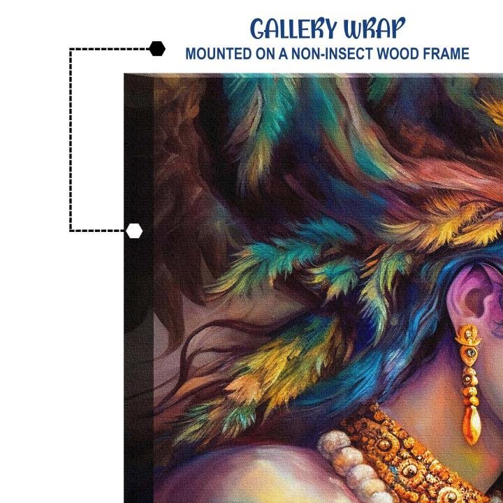 Divine Embrace: Radha Krishna Canvas Art with Elegant Frame - Size 42x23