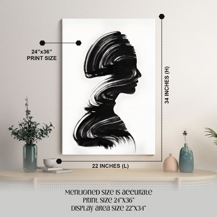 Abstract Silhouette Canvas Print - Modern Black & White Hair Art for Home & Salon Decor 24