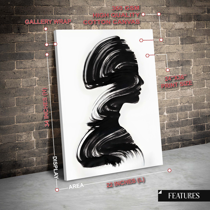 Abstract Silhouette Canvas Print - Modern Black & White Hair Art for Home & Salon Decor 24