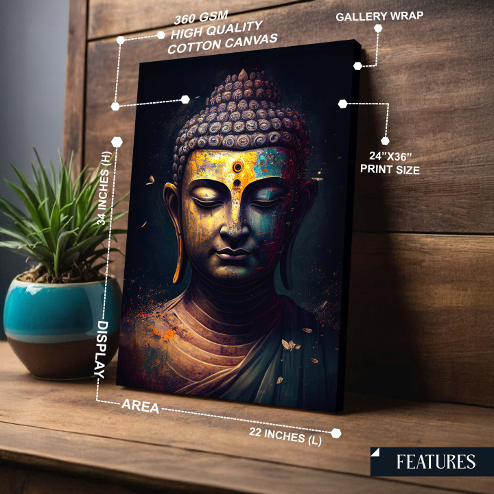 Modern Buddha Canvas Wall Art - Vibrant Abstract Portrait for Home Decor 24