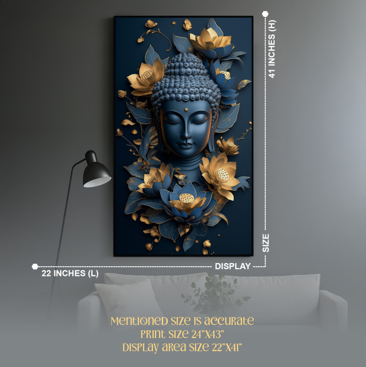 Serene Blue & Gold Buddha Canvas Wall Art - Modern Lotus Meditation Print 24