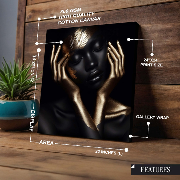 Luxury Black & Gold Abstract Woman Portrait Canvas - Gallery Wrap - 24
