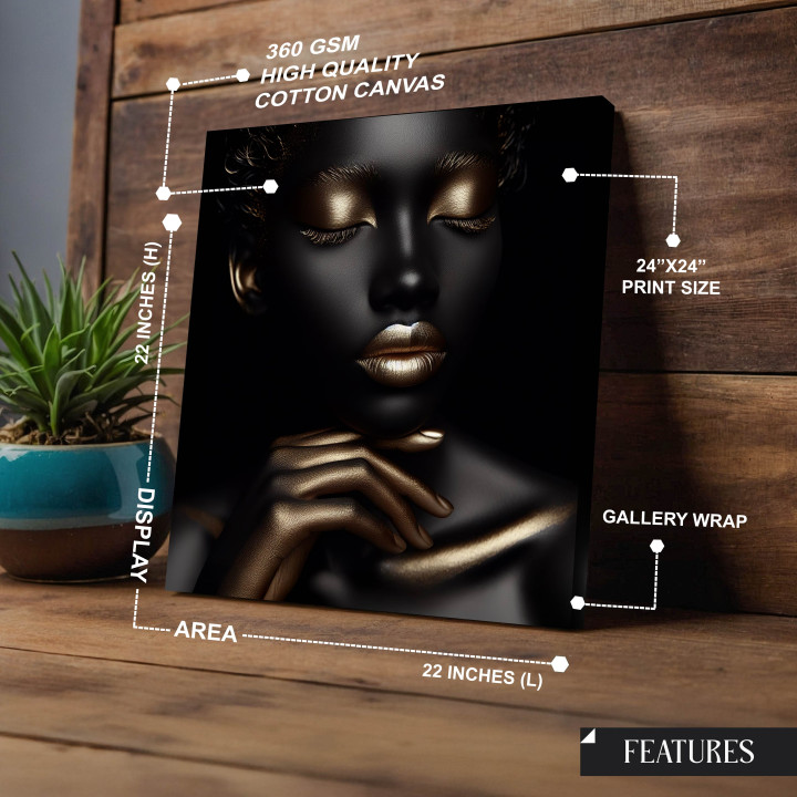 Luxury Black & Gold Serenity: Woman Portrait Canvas - Gallery Wrap - 24