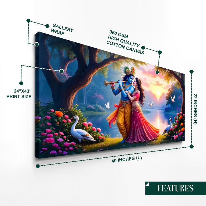 Serene Sunset Radha Krishna Wall Art Canvas - Print Size 42