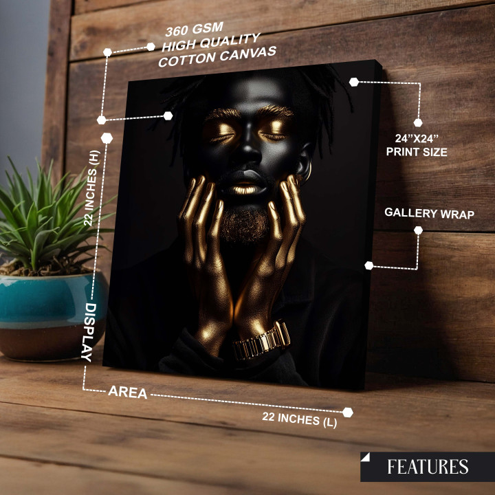 Enigmatic Golden Touch Canvas Art - Abstract Portrait in Black & Gold 24