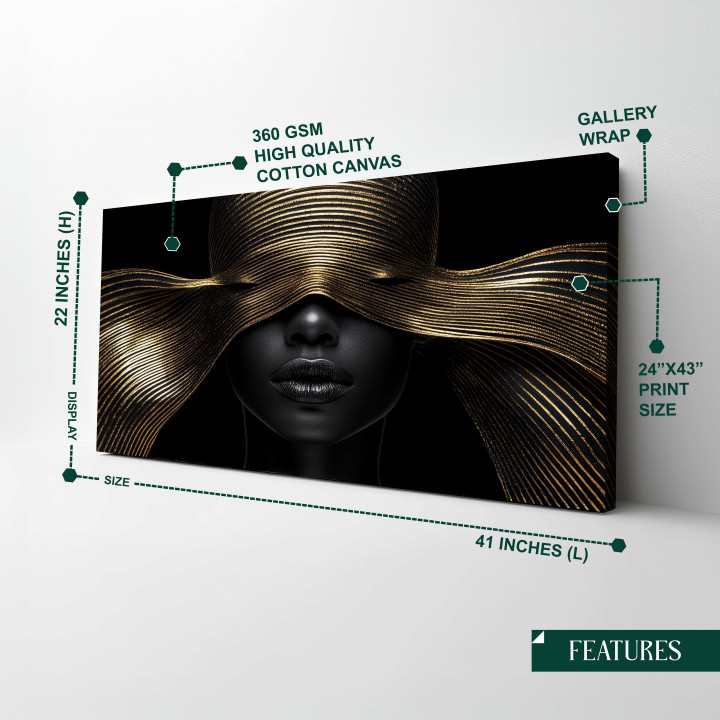 Elegant Black & Gold Abstract Woman Canvas Wall Art - Modern Glamour Decor 24