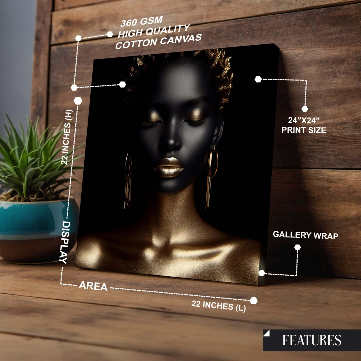 Regal Radiance: Black & Gold Portrait Canvas Art print 24