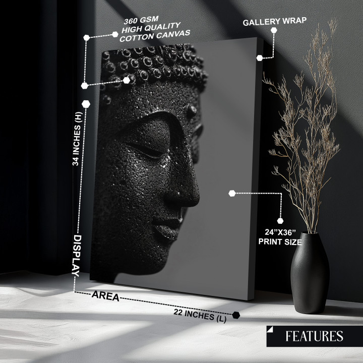 Divine Contemplation: Black Buddha Premium Canvas Wall Art 24