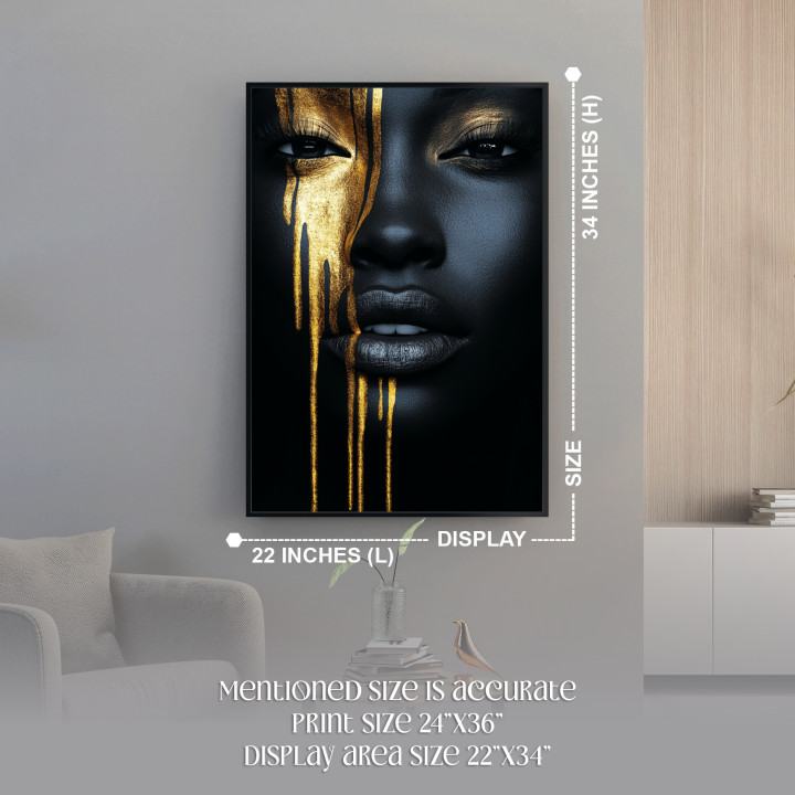 Black & Gold Woman Canvas Print | African Art | Modern Wall Decor 24
