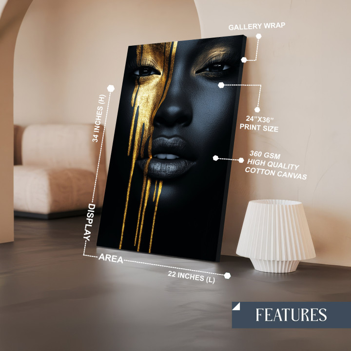 Black & Gold Woman Canvas Print | African Art | Modern Wall Decor 24