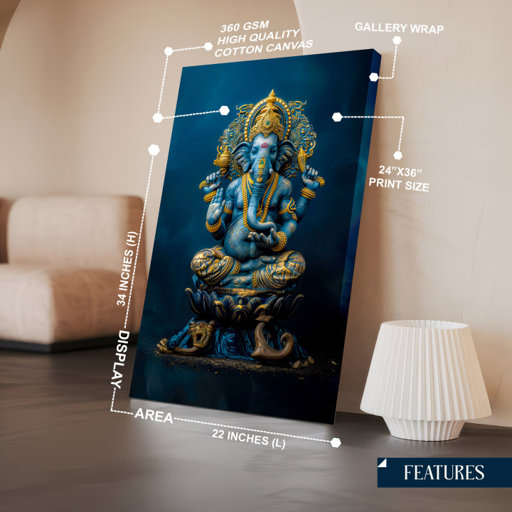Majestic Blue Lord Ganesha Canvas Print - Spiritual Home Decor 24