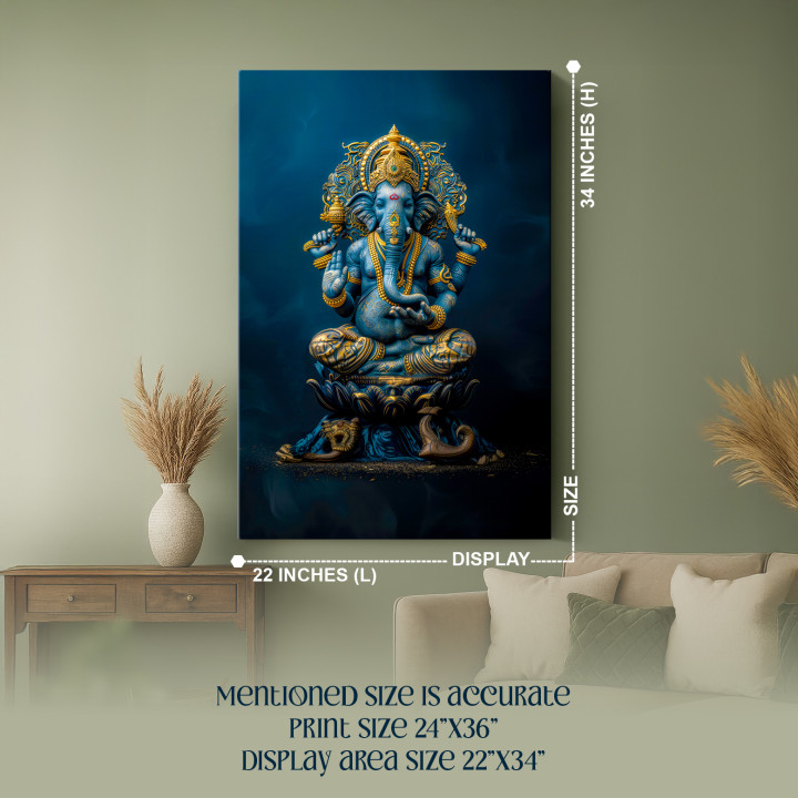 Majestic Blue Lord Ganesha Canvas Print - Spiritual Home Decor 24