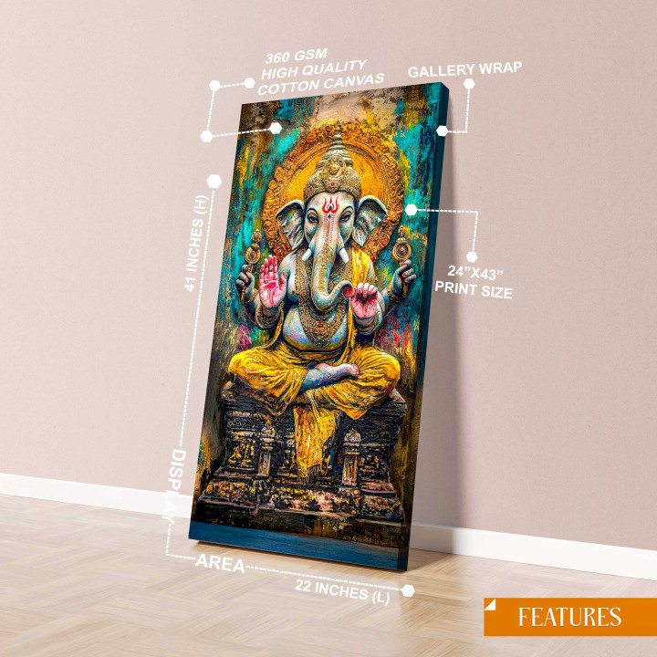 Vibrant Lord Ganesha Canvas Print - Spiritual & Artistic Decor 24