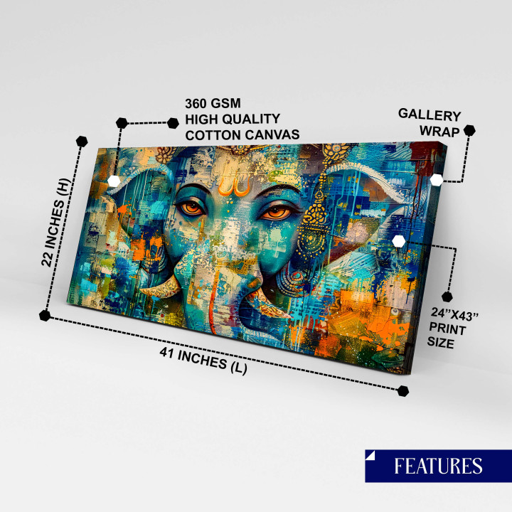 Abstract Ganesha Elephant Face Canvas Print - Modern Hindu Art 43