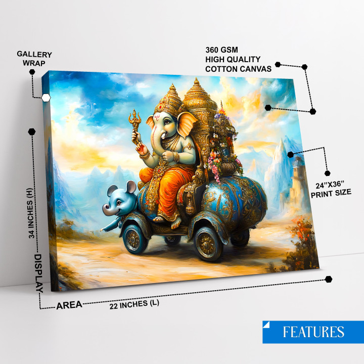 Divine Ganesha Mushak Ride Canvas Art - Modern Spiritual Decor 24