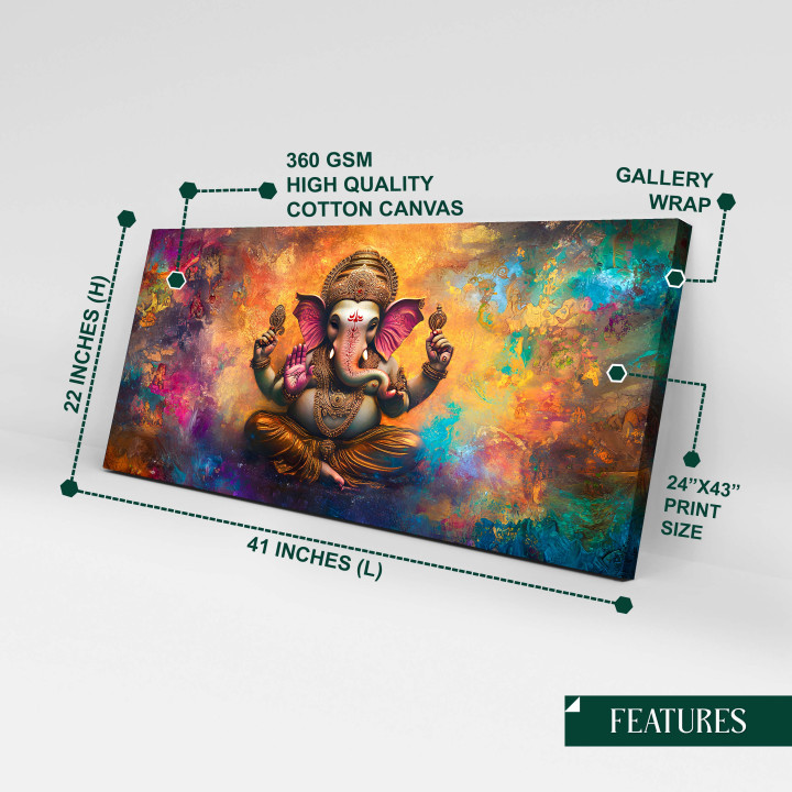 Vibrant Lord Ganesha Panoramic Canvas Art - Gallery Wrap 24