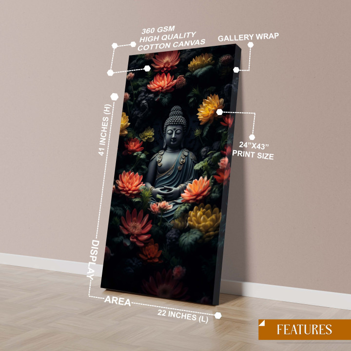 Buddha & Lotus Canvas Print | Spiritual Wall Art | Large Vertical Decor 24
