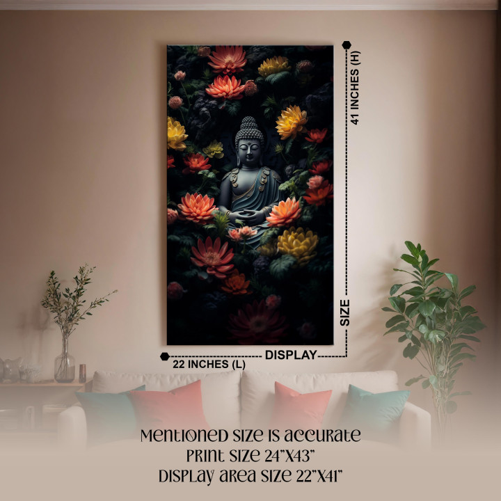 Buddha & Lotus Canvas Print | Spiritual Wall Art | Large Vertical Decor 24