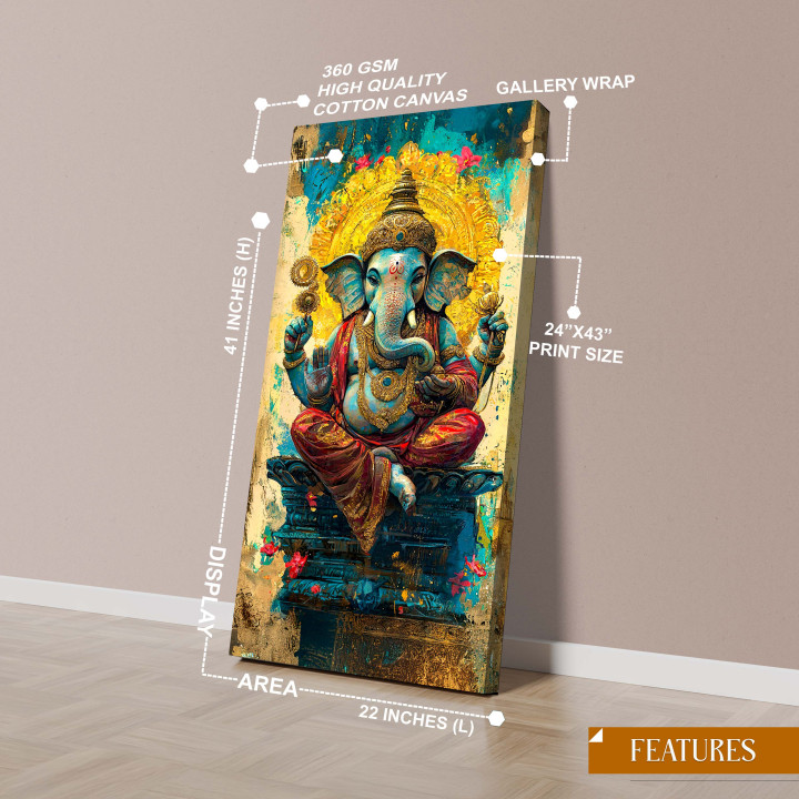 Ganesha Idol Print on Cotton Canvas - Large Spiritual Artwork 24