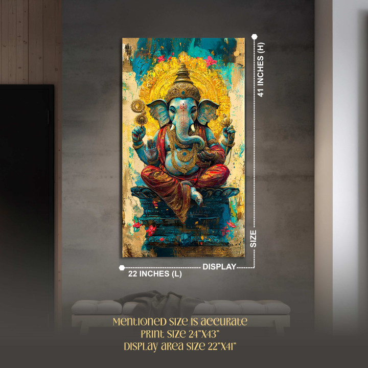 Ganesha Idol Print on Cotton Canvas - Large Spiritual Artwork 24