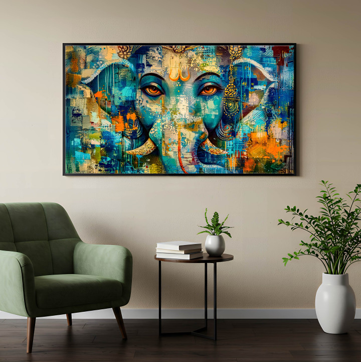 Abstract Ganesha Elephant Face Canvas Print - Modern Hindu Art 43