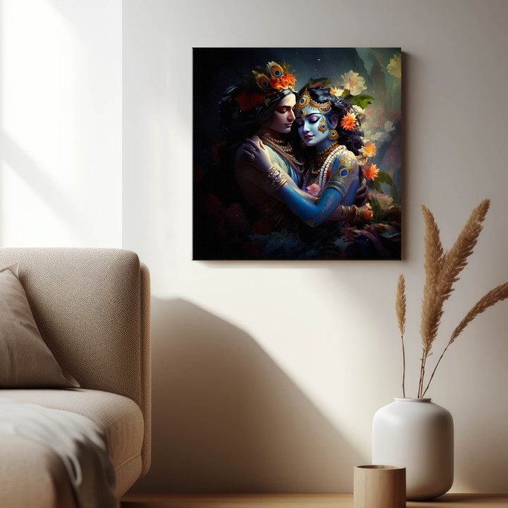 Divine Embrace: Radha Krishna Canvas Wall Art - Spiritual Love & Harmo - Home Decor 24