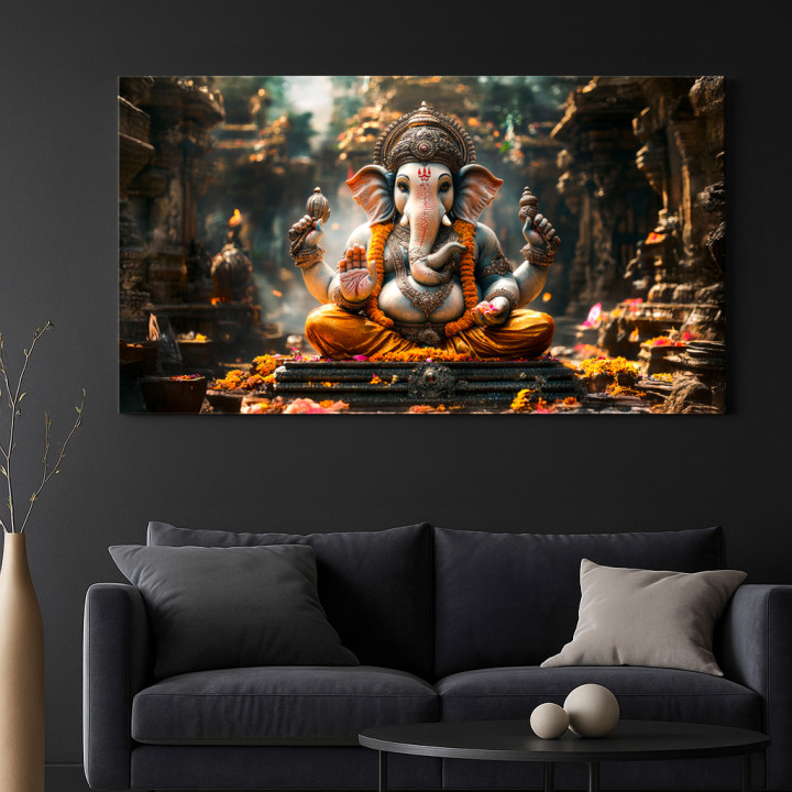 Divine Ganesha Idol Canvas Print - Spiritual & Elegant Home Decor 24