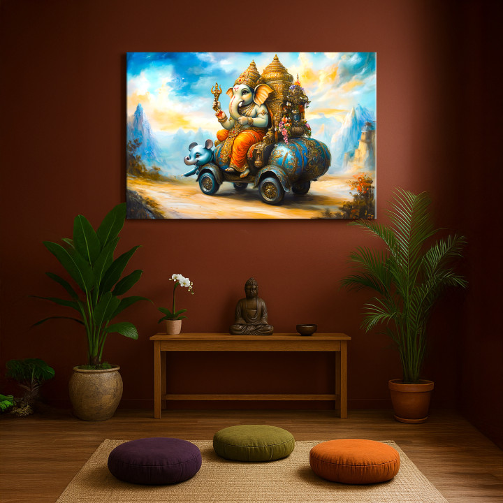 Divine Ganesha Mushak Ride Canvas Art - Modern Spiritual Decor 24