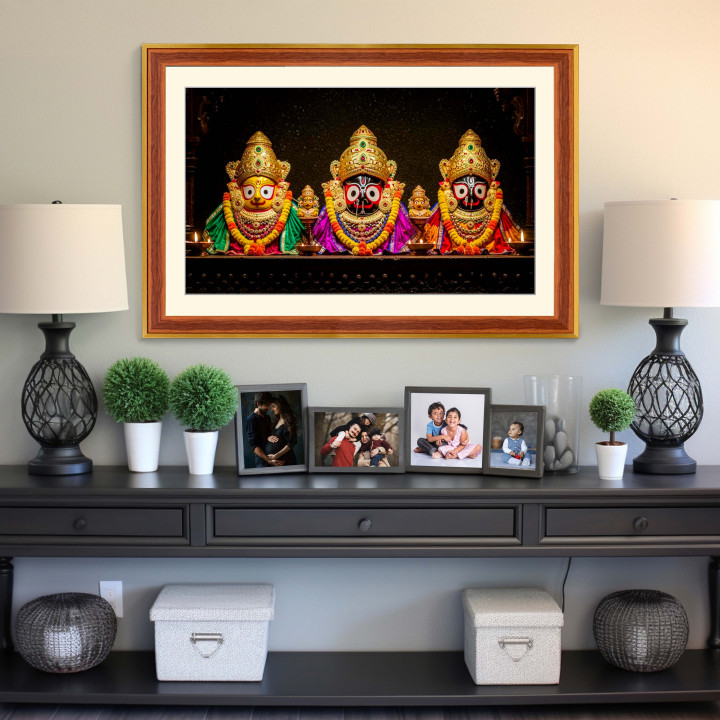 Divine Lord Jagannath, Balabhadra & Subhadra Wooden Finish Photo Frame - Premium Home Decor 18