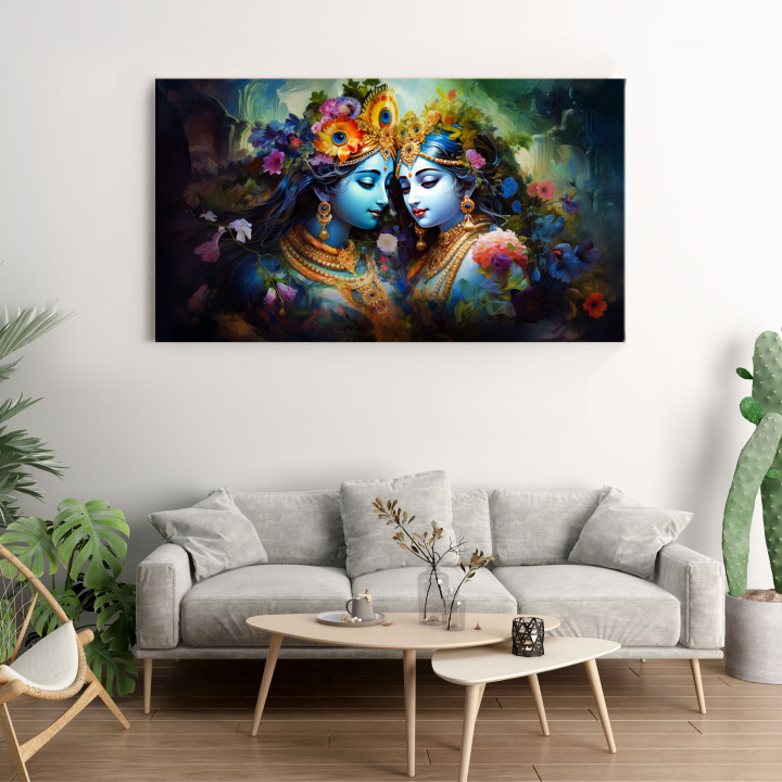 Divine Radha Krishna Canvas Wall Art - Print Size 43
