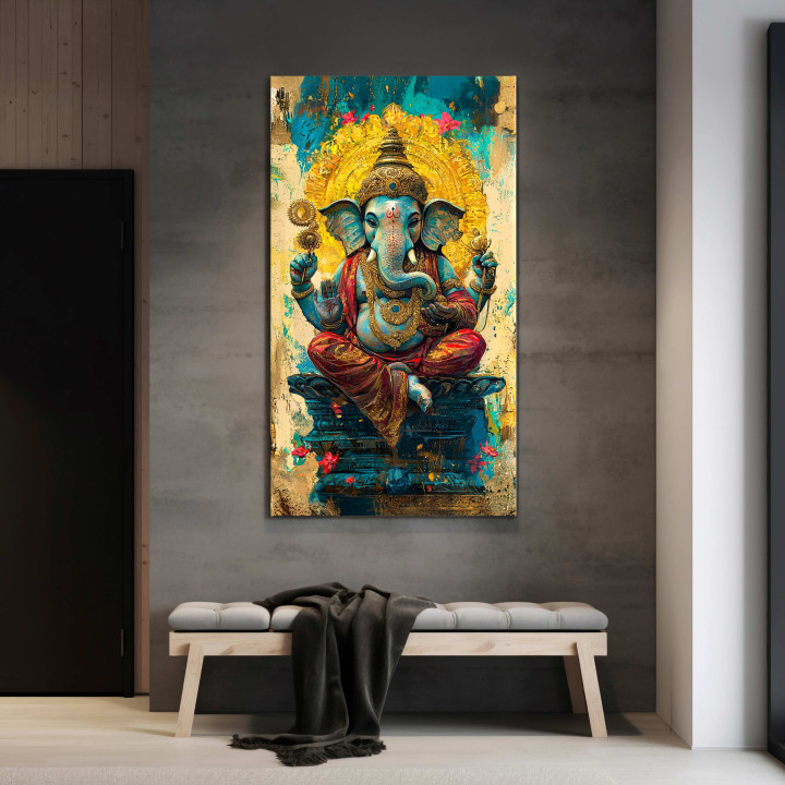 Ganesha Idol Print on Cotton Canvas - Large Spiritual Artwork 24