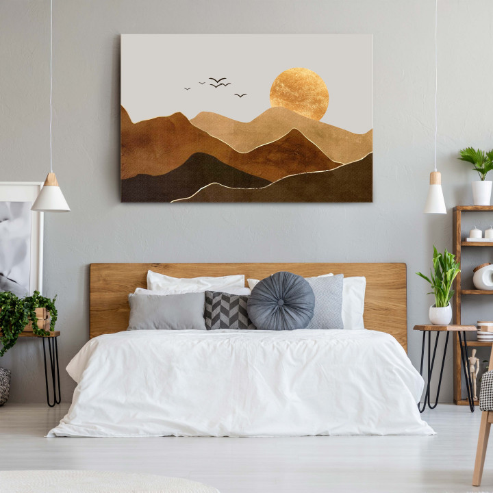 Golden Horizon Geometric Landscape Abstract Canvas Print 24