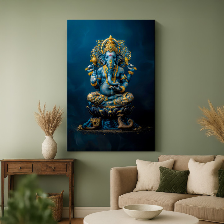 Majestic Blue Lord Ganesha Canvas Print - Spiritual Home Decor 24