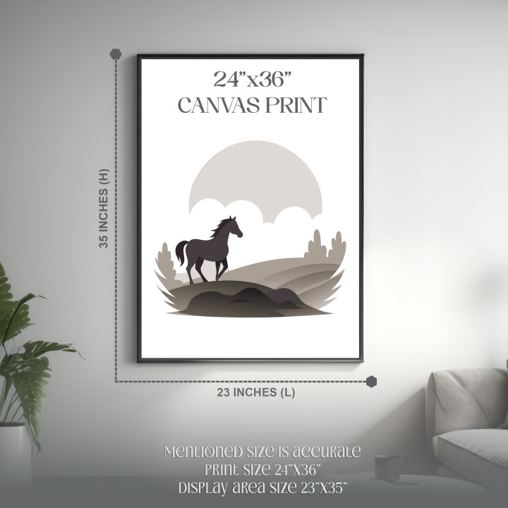 Majestic Horse Silhouette Canvas Print with Black Frame