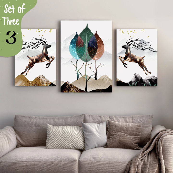 Pacific Arts Modern Wall Decor - Set of Three Abstract Framed Canvas Paintings