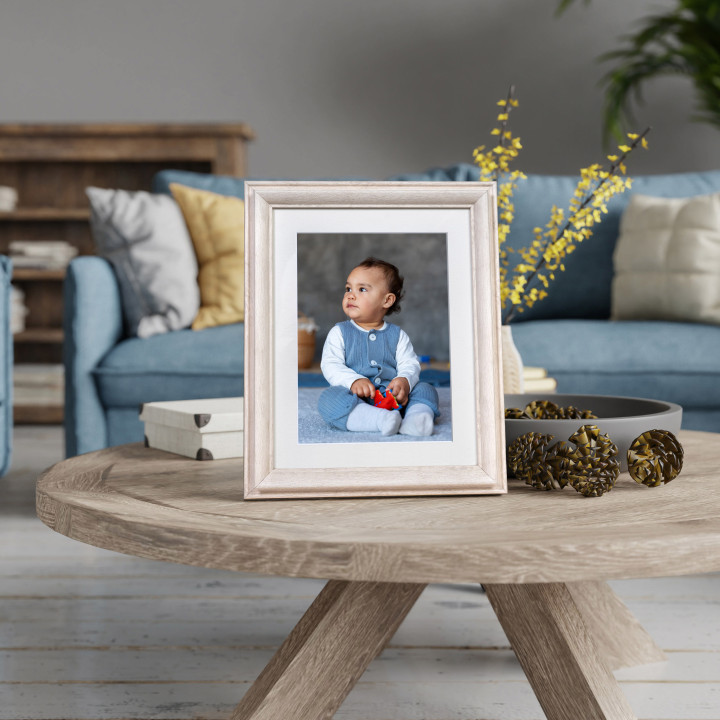 Premium 6x8 White Wood-Grain Photo Frame with Table Stand