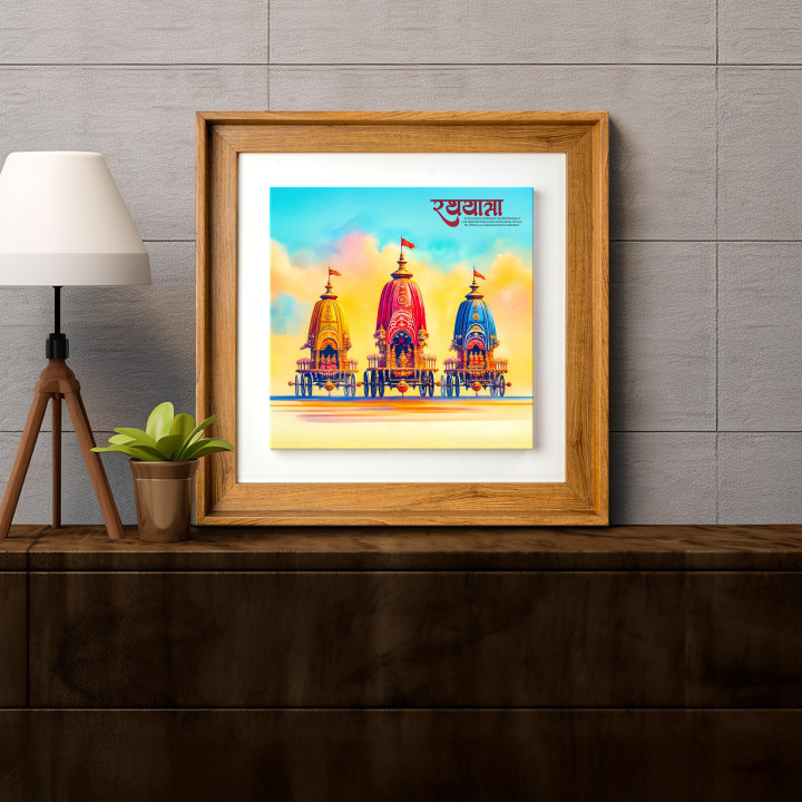 Premium Wood Finish Canvas Floating Frame - Rath Yatra Art Print 17