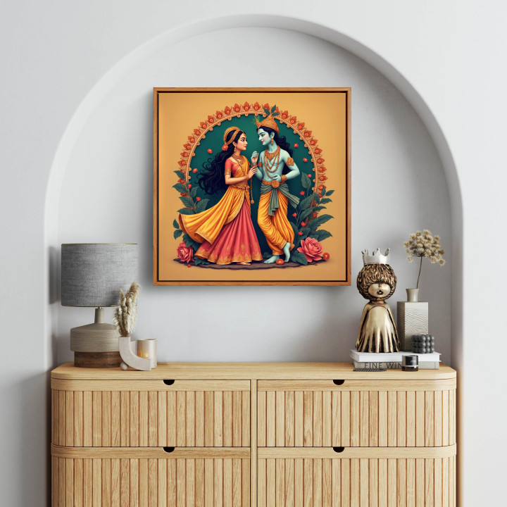 Radha Krishna Framed Canvas Print - 24x24 Inches